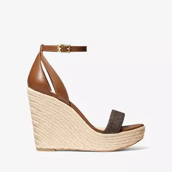 Босоножки Michael Michael Kors Kimberly Logo and Leather Wedge, коричневый