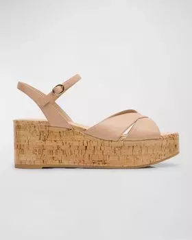 Босоножки миди Carmen на танкетке с перекрещивающейся подошвой Stuart Weitzman, цвет Adobe