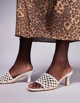 Босоножки-мюли Public Desire Wide Fit Maribelle на каблуке-рюмочке кремового цвета