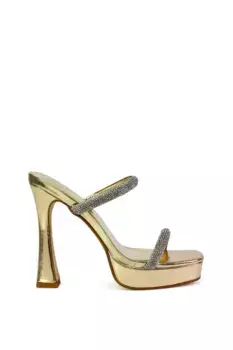 Босоножки-мулы на платформе и каблуке 'Verony' со стразами и ремешками XY London, золото
