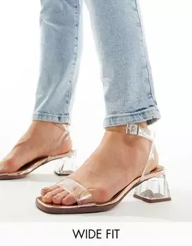 Босоножки на блочном каблуке ASOS DESIGN Wide Fit Hopeful из прозрачного и розового золота