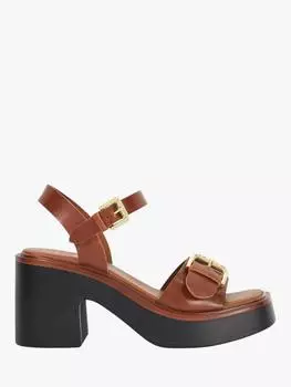 Босоножки на блочном каблуке из кожи юпитера с двойной пряжкой Dune, желто-коричневый