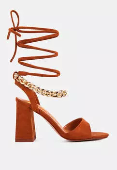 Босоножки на блочном каблуке с цепочкой и завязками London Rag, цвет mocca