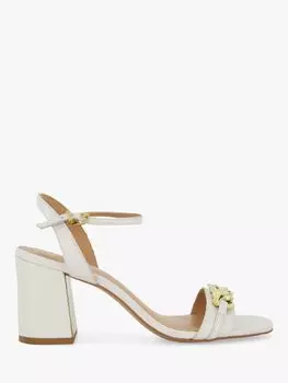 Босоножки на блочном каблуке с фирменной отделкой Dune, белые