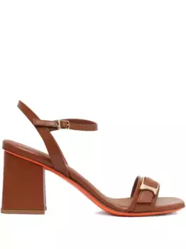 Босоножки на блочном каблуке с пряжками Santoni, коричневый