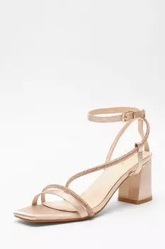 Босоножки на каблуке цвета шампанского с атласными стразами QUIZ Clothing