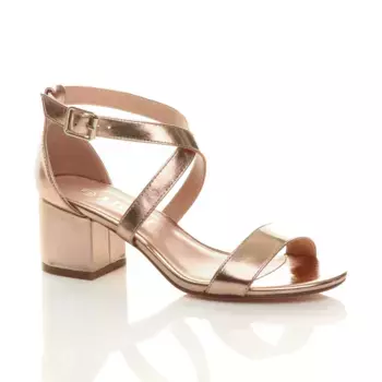 Босоножки на каблуке из искусственной кожи со скрещенными ремешками на среднем блочном каблуке AJVANI, розовое золото