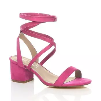 Босоножки на каблуке из искусственной замши на среднем блочном каблуке с завязками AJVANI, розовый