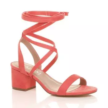 Босоножки на каблуке из искусственной замши на среднем блочном каблуке с завязками AJVANI, розовый