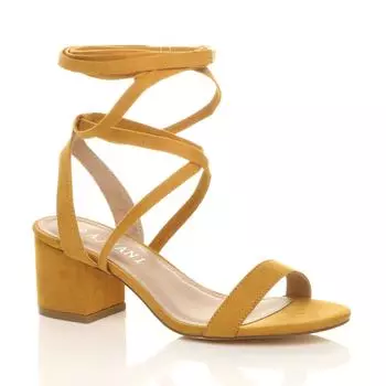 Босоножки на каблуке из искусственной замши на среднем блочном каблуке с завязками AJVANI, желтый