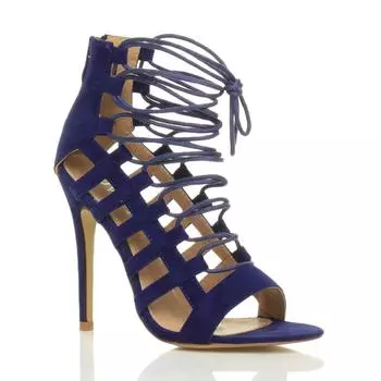 Босоножки на каблуке из искусственной замши на высоком каблуке со шнуровкой и ремешками AJVANI, синий
