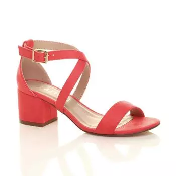 Босоножки на каблуке из искусственной замши на среднем блоке со скрещенными ремешками AJVANI, розовый