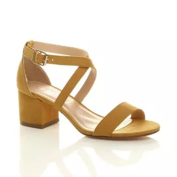 Босоножки на каблуке из искусственной замши на среднем блоке со скрещенными ремешками AJVANI, желтый