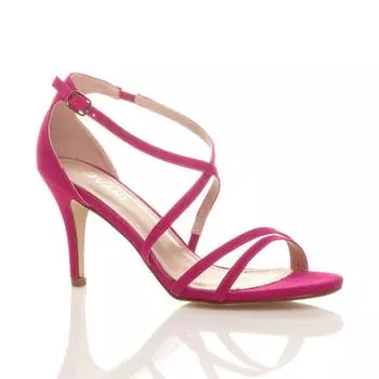 Босоножки на каблуке из искусственной замши на высоком каблуке со скрещенными ремешками и пряжкой AJVANI, розовый