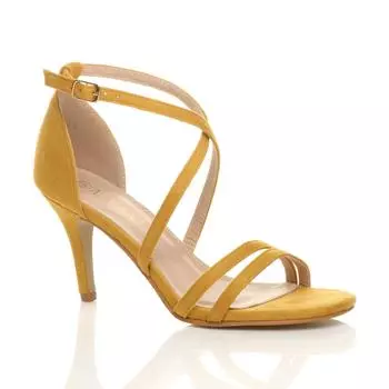 Босоножки на каблуке из искусственной замши на высоком каблуке со скрещенными ремешками и пряжкой AJVANI, желтый