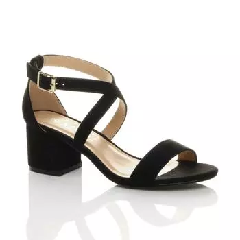 Босоножки на каблуке из искусственной замши со скрещенными ремешками на среднем каблуке AJVANI, черный