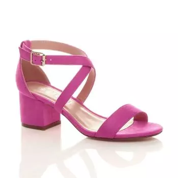 Босоножки на каблуке из искусственной замши со скрещенными ремешками на среднем каблуке AJVANI, розовый