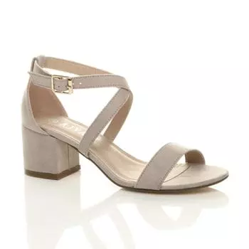 Босоножки на каблуке из искусственной замши со скрещенными ремешками на среднем каблуке AJVANI, серый