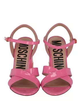 Босоножки на каблуке из лакированной кожи с логотипом Moschino, розовый