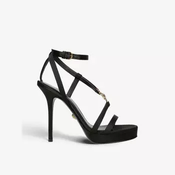 Босоножки на каблуке из плетеной ткани с декором Medusa Versace, черный