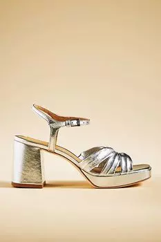 Босоножки на каблуке на платформе Reformation Maize, серебро