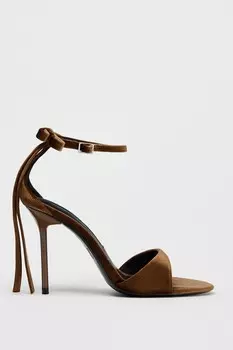 Босоножки на каблуке с бархатным эффектом ZARA, охра