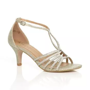 Босоножки на каблуке с блестками и ремешками на среднем каблуке AJVANI, золото