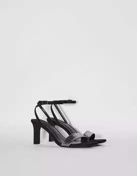 Босоножки на каблуке с ремешком на щиколотке и металлической союзкой Bershka