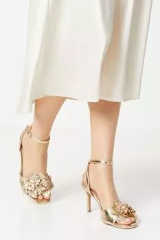 Босоножки на каблуке-шпильке с корсажем Giselle Oasis, золото