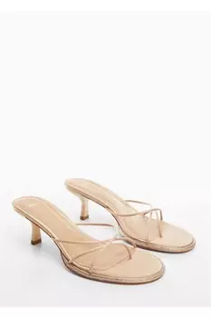 Босоножки на каблуке со стразами Mango, бежевый