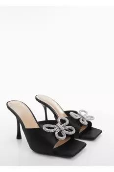 Босоножки на каблуке со стразами Mango, черный