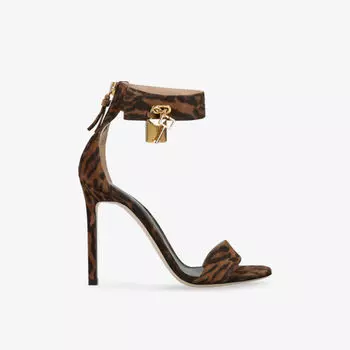 Босоножки на каблуке Tom Ford Padlock из замши с леопардовым принтом, мультиколор