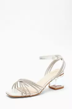 Босоножки на низком каблуке с серебристым ремешком и стразами QUIZ Clothing