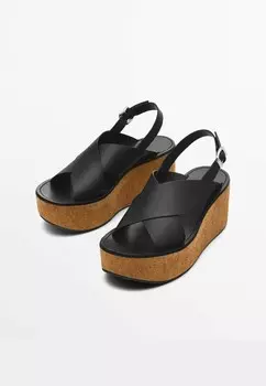 Босоножки на платформе CROSSED STRAPS Massimo Dutti, черный