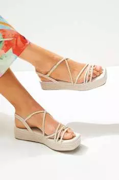Босоножки на платформе Forever Comfort с тесьмой и асимметричным рисунком Next, бежевый