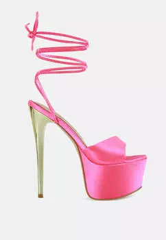 Босоножки на платформе и шнуровке с эффектным принтом «маракуйя» London Rag, розовый