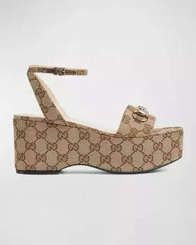 Босоножки на платформе Lady GG Canvas Bit Gucci, цвет Beige Ebony
