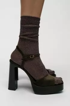 Босоножки на платформе с бархатным эффектом ZARA, хаки зеленый