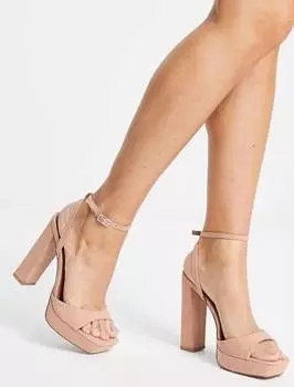 Босоножки на платформе с каблуком Asos Design Wide Fit Noun, розово-бежевый (Размер 36 RU)