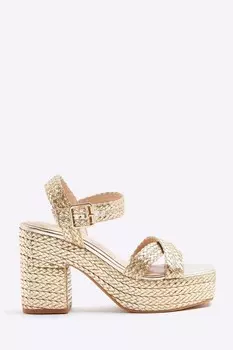 Босоножки на платформе с перекрестными ремешками River Island, желтый