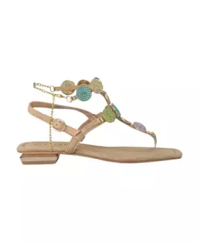 Босоножки на плоской подошве с браслетом на щиколотке и стразами Alma En Pena, бежевый