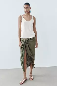 Босоножки на плоской подошве с кожаными ремешками ZARA, экрю белый