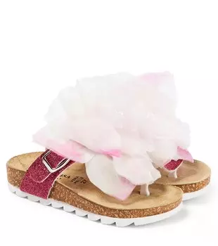 Босоножки на ремешках с цветочной аппликацией Monnalisa, розовый