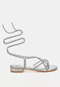 Босоножки на шнуровке, украшенные стразами Babbity London Rag, серебряный