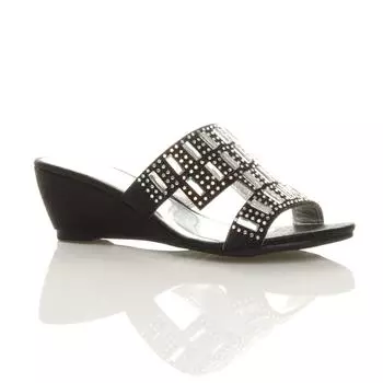 Босоножки на средней танкетке с ромбовидным каблуком AJVANI, черный
