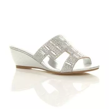 Босоножки на средней танкетке с ромбовидным каблуком AJVANI, серебро