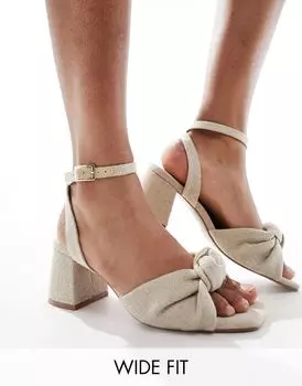 Босоножки на среднем каблуке ASOS DESIGN Wide Fit Hansel из натуральной ткани с завязками