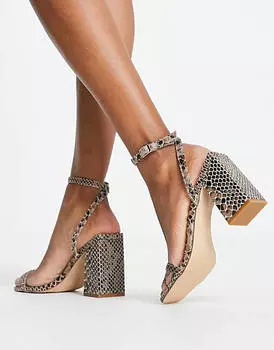 Босоножки на среднем каблуке Raid Garry с нейтральным змеиным принтом