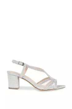 Босоножки на среднем каблуке с блестками 'Ingrid' Paradox London, серебро