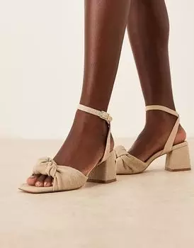 Босоножки на среднем каблуке с узлом ASOS DESIGN Hansel из натуральной ткани